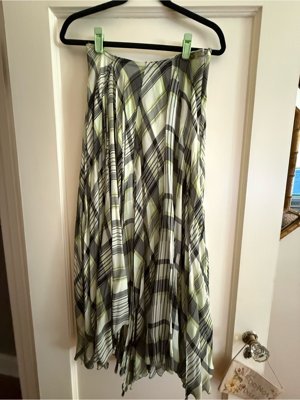 Zara Pleated Geometric Print Handkerchief Hem Skirt - Green/Gray